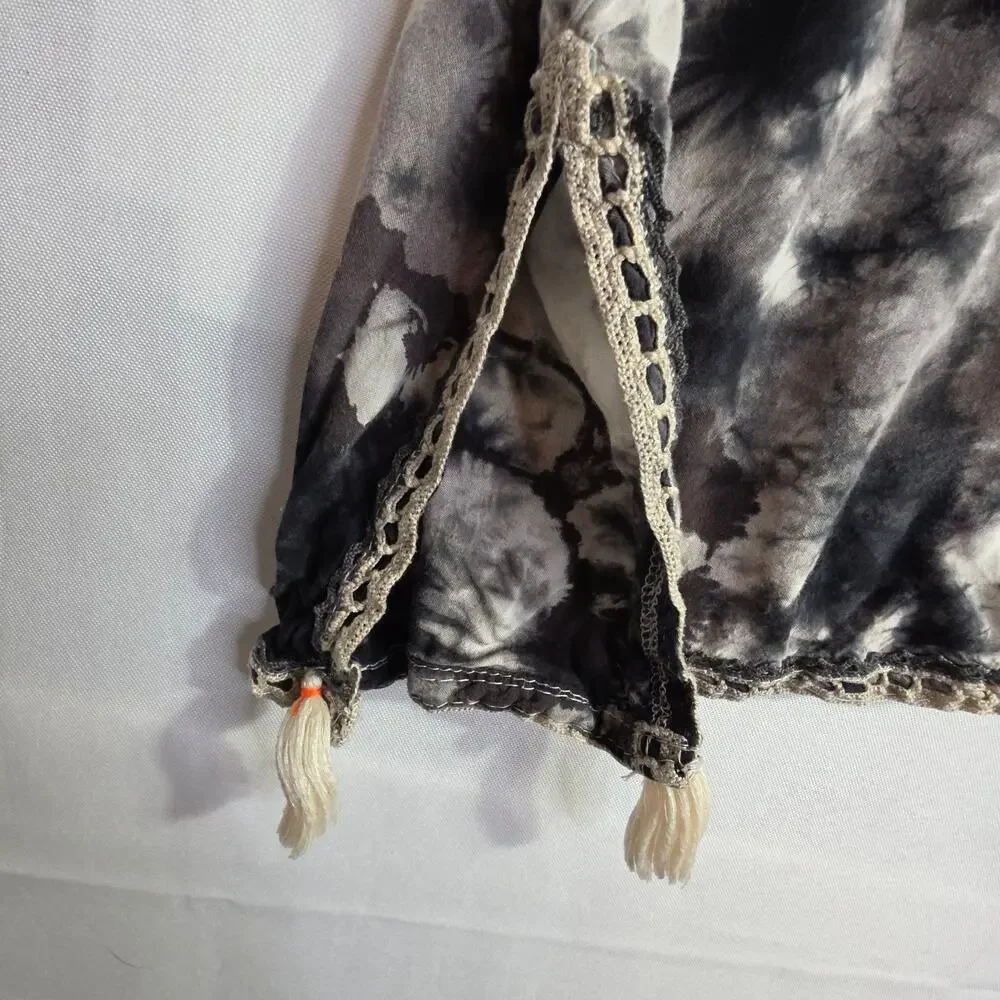 Surf Gypsy Sm TieDyed‎ gray n white Swimcover with Tassels n Beads. Sexy Hippie
